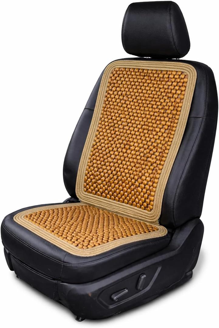 VaygWay Wood Beaded Comfort Seat Cushion Seat Cover Wooden Beaded Car Seat Cover Natural Wood Double Strung Beads Massage Comfort Car Chair Cushion Universal SUV Auto Office Home