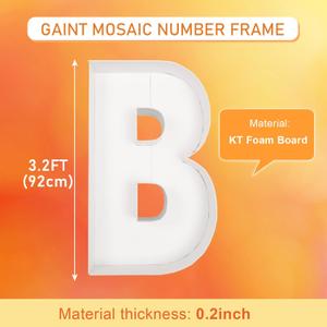 3FT Large Marquee Letters Mosaic Balloon Frame Pre-cut Foam Board Marquee Light Up Letters B for Birthday Party Decorations, Wedding, Baby Shower DIY Party Supplies