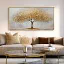 Gold Framed Tree of Life Wall Art, Large Modern Canvas Prints Paintings Artwork for Walls, Luxury Golden Big Tree Pictures for Living Room Bedroom Dining Room Fireplace Office Wall Decor, 48x24