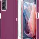 Qinmay Phone Case for Motorola Moto G Power 5G 2024 Case with HD Screen Protector, Heavy Duty Shockproof & Cover Phone Case for Moto G Power 2024,WineRed Pink