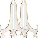 Artliving 10" Decorative Plate Stand Holder Plastic Picture Easel Display Stand Picture Frame Stand White Gold (2 Pack)