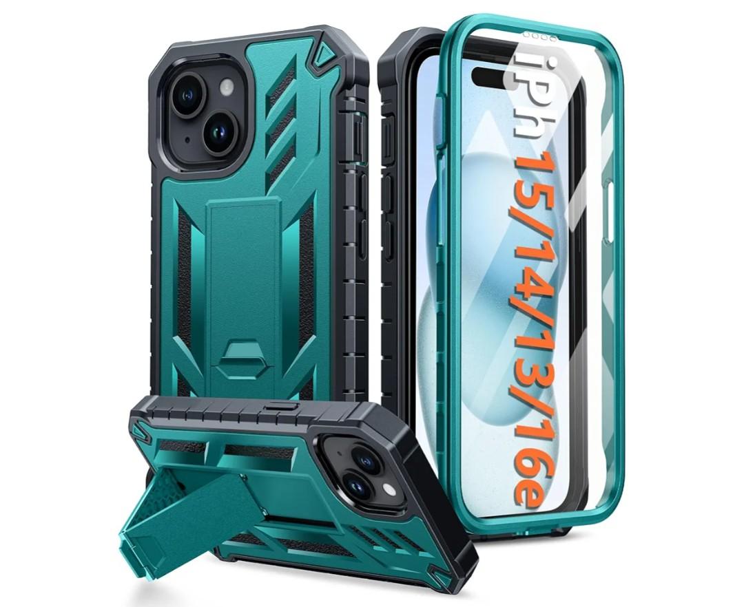 FNTCASE for iPhone 15 Phone Case: for iPhone 13 & 14 & 16e Case Military Grade Shockproof Protection Hard Phone case - Dual Layer Matte Textured Drop Proof Rugged Protective Cover - 6.1 Inch Green