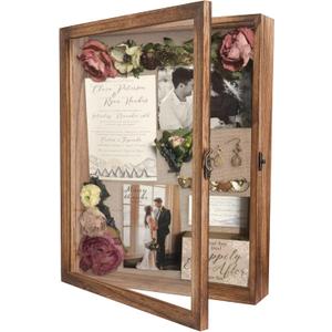 GraduatePro Shadow Box Frame 11x14 Display Case with Linen Back, Real Glass Window Door with Hinge, Picture Frame Wedding Bouquet Memorabilia Medals Photos Memory Box for Keepsakes, Carbonized Black