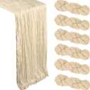6 Pack Beige Cheesecloth Table Runner 10Ft Easter Spring Gauze Cheese Cloth Table Runner 35x120 Inch Boho Sheer Rustic Fabric for Party Decor Baby Shower Wedding Holiday Decorations
