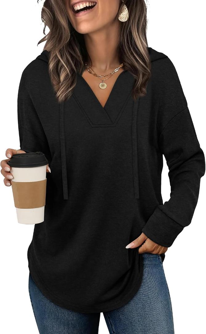 Sampeel Hoodies for Women Trendy Fall Fashion 2025 V Neck Oversized Sweatshirt Plus Size Tops Clothes XXL