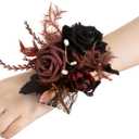 Ling's moment 6pcs Wedding Wrist Corsage Artificial Flowers, Girl/Mother Homecoming Prom Corsages Wristlet Halloween Dcor, etc. Black Gothic Burgundy