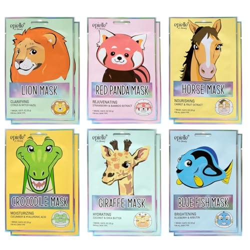 Epielle Character Face Mask Wild Kingdom 10 Pack, Fun & Effective Korean Skin Care, Spa Party Favors, Easter Basket Stuffers, Birthday Gifts for Women, Self Care Gifts
