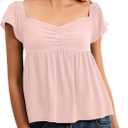 Womens Flowy Babydoll Tank Tops Ruffle Short Sleeve Tank Top Sweetheart Neck Peplum Smocked Back Going Out Top 2026 (Pink, S)