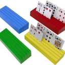 Playing Card Holders Deck Stand, Play Cards Holder for Kids or Elder People, Hands-Free Wood Holder Racks,Tray for Organizing Cards (4 Pack-Multicolored)