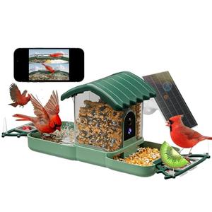 Bird Feeder with Camera for Outdoors, 2-in-1 Dual Camera Smart Combo - Separate Cameras Capture Feeding & Bathing Zones, Solar Powered 2K HD Live View, AI Recognition, Waterproof Backyard Gift