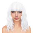 BATISI White Wavy Wig with Bangs Soft Short Bob Wigs for Women Synthetic Shoulder Length Women's Curly Wigs for Costumes Cosplay Daily