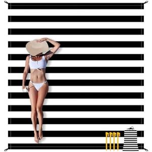 Waterproof Sandproof Beach Blanket, 78''×86'' Large Outdoor Picnic Blanket for 4 Adults, Compact Beach Mat Sand Free for Travel, Camping, Beach Accessories Essentials for Vacation-Black & White Stripe