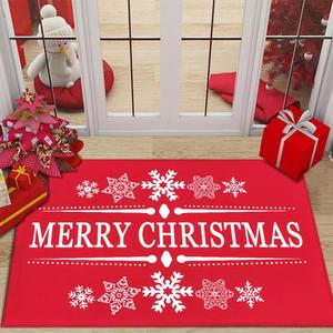 Merry Christmas Red Snowflakes Doormat 36x24 Inch, Xmas Front Door Welcome Mats, Outdoor Christmas Door mat, Non-Slip Indoor Entrance Christmas Floor Mats, Holiday Winter Door Mat for Home Decoration.
