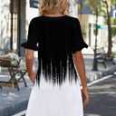 Zeagoo Summer Casual Dresses for Women A Line Sun Dress Ruffle Short Sleeve V Neck Floral Tshirt Dress with Pockets (Black, XXL)