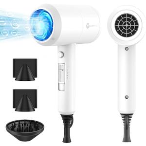 Slopehill Professional Ionic Hair Dryer, Powerful 1800W Fast Drying Low Noise Blow Dryer with 2 Concentrator Nozzle 1 Diffuser Attachments for Home Salon Travel (White)