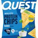 Quest Nutrition Ranch Tortilla Style Protein Chips, 19g Protein, 4g Net Carb, High Protein, Low Carb, Gluten Free, 1.1 Ounce (Pack of 12) (EXP 04/20/27)