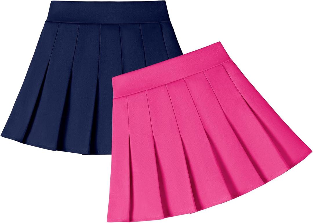 2 Pack Toddler Baby Girls Pleated Skirt Baby Girls Uniform Skirt Built in Shorts Tennis Casual Skorts for Little Kid (5-6 Years, Navy/Rose Red)