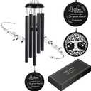 Sympathy Wind Chimes for Loss of Loved One, Memorial Windchimes for Lost Father Mother, Remembrance Bereavement Gift with Card, in Memory of Dad Mom Metal Funeral Decor for Garden Outdoor (39 Black)