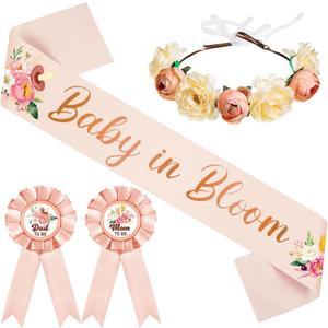 Ceenna Baby in Bloom Baby Shower Decorations Mom to Be Sash and Dad to Be Pin Flower Crown Mommy Sash Set for Gender Reveals Shower Party Favors Pregnancy Dress Gift