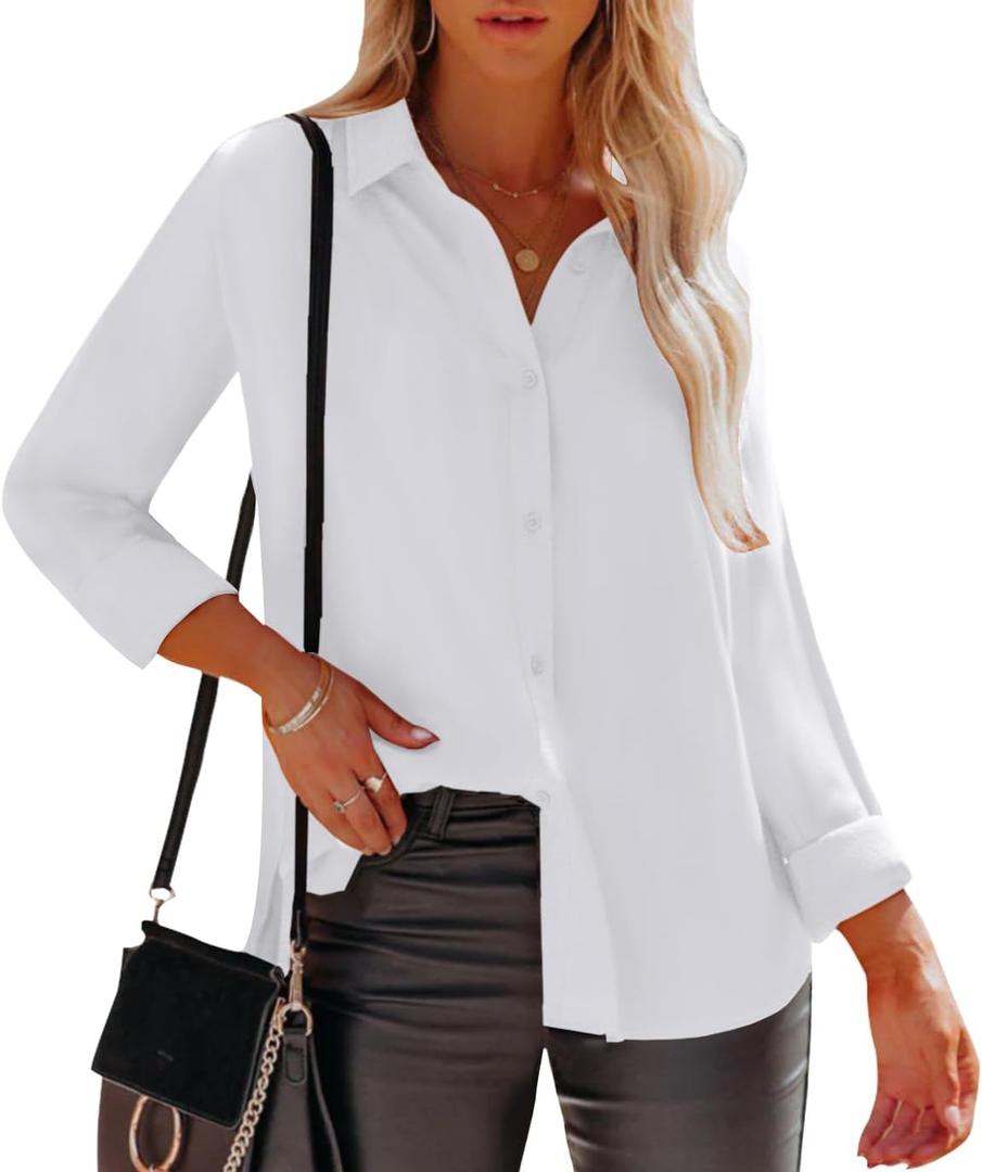 siliteelon Womens Button Down Shirts Dress Shirts Long Sleeve Wrinkle Free Collared Work Office Solid Blouses Tops (4X-Large)