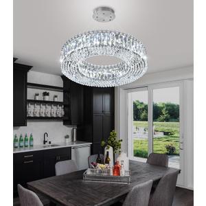 Modern Crystal Pendant Lighting for Dining Room LED Dimmable Chandeliers Crystal Ceiling Light Fixtures for Living Room Foyer Hallway Entryway Silver, 20''