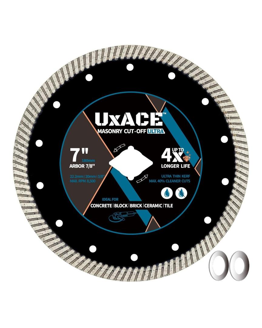 7 Inch Diamond Blade, 7/8 Inch Arbor, 7'' Super Thin Diamond Tile Blade for Angle Grinder & Tile Saw, General Purpose Diamond Cutting Wheel for Ceramic, Tile, Marble, Granite, Brick, Porcelain