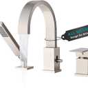 Brass Roman Tub Faucet with Sprayer, Deck Mount Bathtub Faucet with Hand Shower, 3 Hole Waterfall Faucet with 360 Spout, Single Handle Tub Filler with 8 GPM High Flow, Brushed Nickel