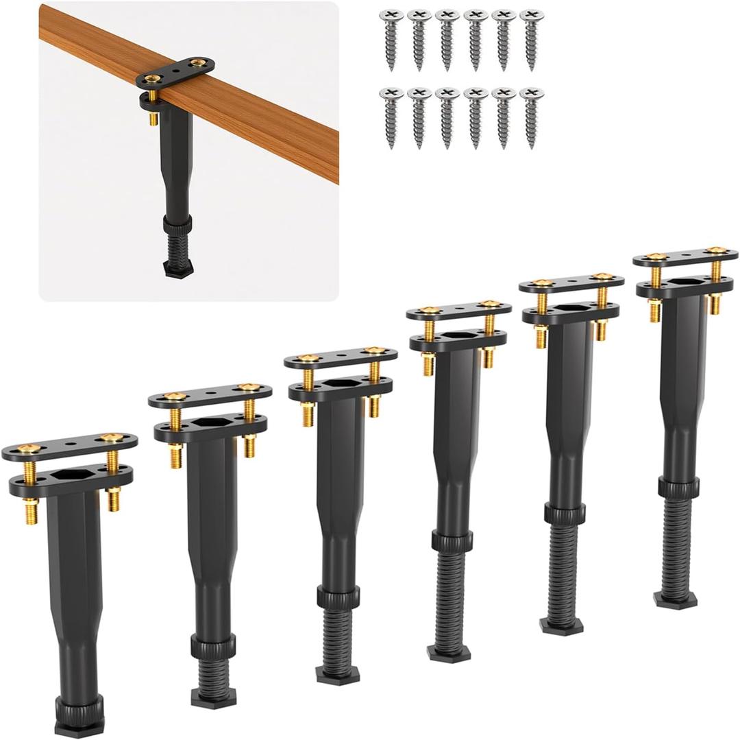 Replacement Bed Slats Support Leg Kit, Adjustable Height 6.5-11 Inch, Clamp-On No-Drill Installation, Rigid Plastic Support Legs with Wider Base for Queen King Beds/Slats/Furniture, 6 Pack