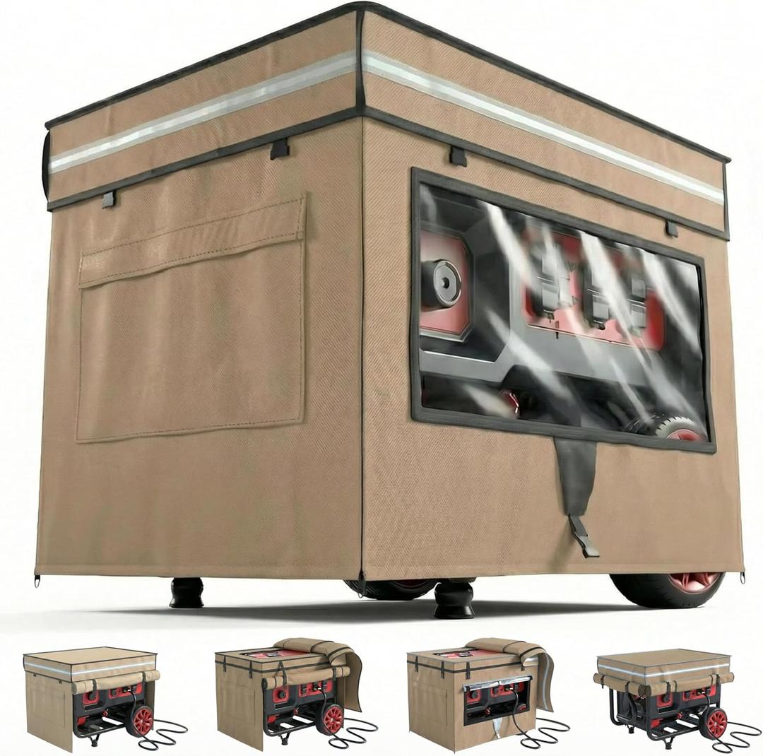 Generator Covers While Running, 32"L x 24"W x 24"H Heavy Duty Waterproof Generator Covers for Outside, Compatible with 5000W-10000W Generator, Overall Protection for Generator, Khaki (Khaki, Upgraded 