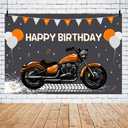 7x5 ft Motorcycle Birthday Backdrop Orange Motocross Racing Balloon Happy Birthday Party Decoration Extreme Sports Photography Background Supplies Boys Dirt Bike Bday Cake Table Banner