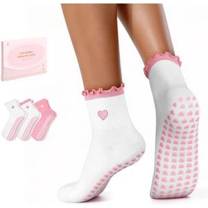 ALLIVE Pilates Socks with Grips for Women, Bamboo Breathable Non Slip Socks for Yoga, Barre, Studio, and Home Use