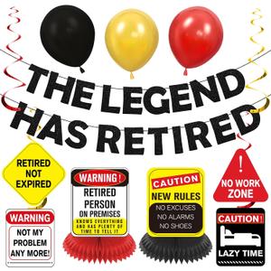 10pcs Funny Happy Retirement Party Decorations for Men Women Vintage Caution The Legend Has Retired Retirement Banner Balloons Hanging Swirls Table Centerpieces Retired Decorations for Farewell