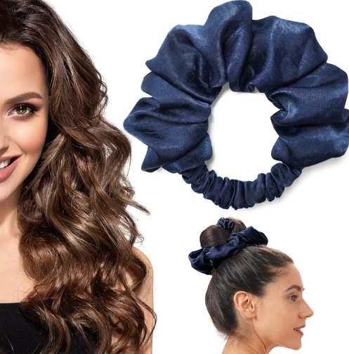 BLINKEEN Heatless Curling Scrunchie, Heatless Hair Curler to Sleep In, No Heat Curls for Long Hair, Soft Sleep Hair Roller (Navy blue)