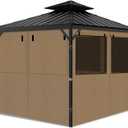Gazebo Privacy Curtains 10' x 12' with Mosquito Windows, 4-Panels Side Wall with Zipper Universal Replacement for Patio, Outdoor Canopy, Garden and Backyard, Khaki (Curtain Only)