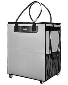 Large Reusable Grocery Bag on Wheels, Foldable Rolling Tote Bag with Detachable Roller