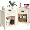 Decofy Farmhouse Nightstand with Charging Station & Large Storage, Set of 2 Modern End Tables with Outlets, USB Ports and Type-C Ports, Easy Assembly for Bedroom (Off White)