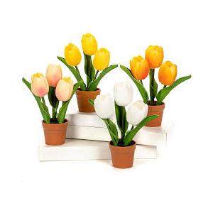 Artificial Tulip Arrangement with Terracotta-Like Plastic Pot 8 Inch Small