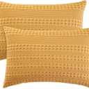 PHF 100% Cotton Waffle Pillow Shams King Size, 2 Pack 20" x 36" Soft Skin-Friendly Pillowcases, No Filling, Aesthetic Woven and Breathable Waffle Weave Pillow Case Covers for Bed, Honey Yellow