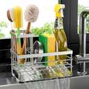 Cisily Sink Caddy Sponge Holder for Kitchen with Brush Holder and Stainless Steel Self Drain Tray, Rustproof Kitchen Sink Organizer for Sponge, Soap Dispenser Storage Accessories (Stainless Steel)