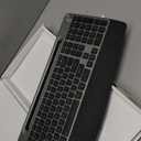 JOYACCESS Ergonomic Wireless Keyboard with Wrist Rest, Low-Profile, Phone Holder, 2.4GHz Full Size Silent Cordless USB Computer Keyboard for Windows, Mac OS Desktop/ Laptop/ PC-Black Grey