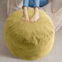 HIGOGOGO Round Stuffed Pouf Ottoman, Corduroy Poufs with Foam Chunk Filling, Furry and Fluffy Pouf Foot Stool Storage Ottoman, 26 X 18 Floor Poufs Foot Rest for Living Room, Green