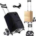 Stair Climbing Dolly, 330LB Capacity Collapsible Stair Climbing Cart, Folding Shopping Cart of Adjustable Handle Height, Hand Truck for Stairs with Swivel Wheels and Bungee Cord, for Shopping, Moving