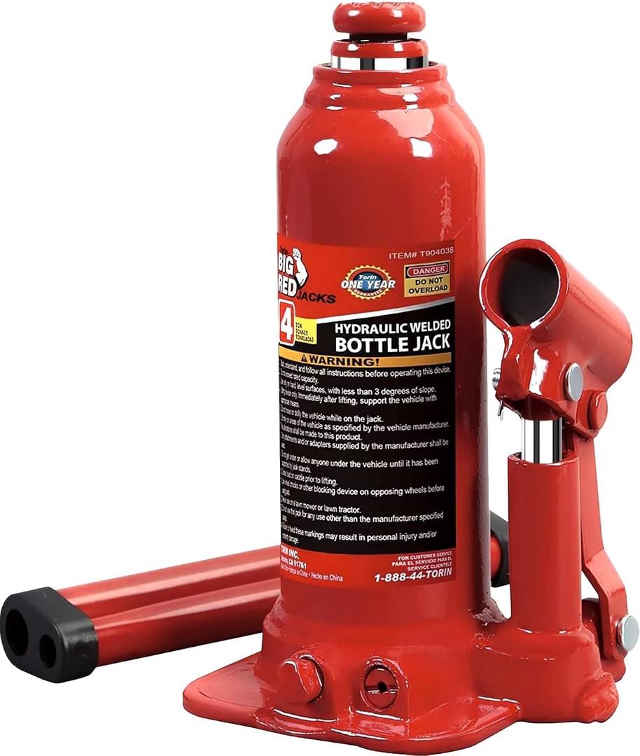 Big RED T90403B-1 Torin Hydraulic Welded Bottle Jack, 4 Ton (8,000 lb) Capacity, Red