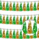 3P Sage-Green Gold Tassel Banner Garland Metallic Foil Fringe Banner Tinsel Tassels Streamer Banner Backdrop for Parade Floats, Graduation Decorations, Woodland Party Decoration