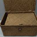 Woanger Set of 4 Wicker Storage Baskets OrganizerHandwoven Storage Bins with Lid for Organizing, Home Utility Box for Home Office Supplies Multipurpose Container(Coffee)