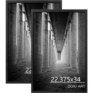DOAI ART 22.375X34 Poster Frame Black 2 Pack, Poster Frames 22.375 x 34 inches or 34x22.375 Picture Frames with HD Plexiglass for Horizontal or Vertical Wall Mounting, Durable Scratch-proof Safe and