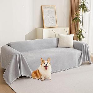 MYSKY HOME Sofa Cover for Dogs Washable for Loveseat, Boho Couch Cover Cover for Sofa, Couch Cover Blanket Soft Thick Durable Tassel Sofa Slipcovers Furniture Protector, 71"x 118", Light Grey