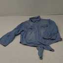 AMEBELLE Women's Roll Up 3/4 Sleeve Tie Front Knot Shirt Chambray Denim Crop Top XXL