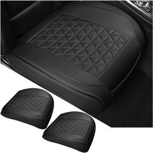 2PCS Leather Car Seat Cover, Vehicle Front Bottom Seat Protector Pad, Full Surrounded Waterproof Auto Seat Protective Cushion with Storage Pocket, Universal for SUV, Truck, SedanBlack