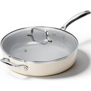Kikcoin Nonstick Frying Pan with Lid - 12 inch Ceramic Deep Frying Pan for Cooking - 5 QT Large Saute Pan with Stay Cool Handle, Induction Ready, PFAS/PTFE/PFOA Free, All Oven/Dishwasher Safe